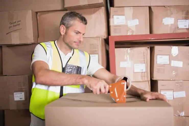 Mitarbeiter verpacken Produkte und bereiten sie für den Versand vor.