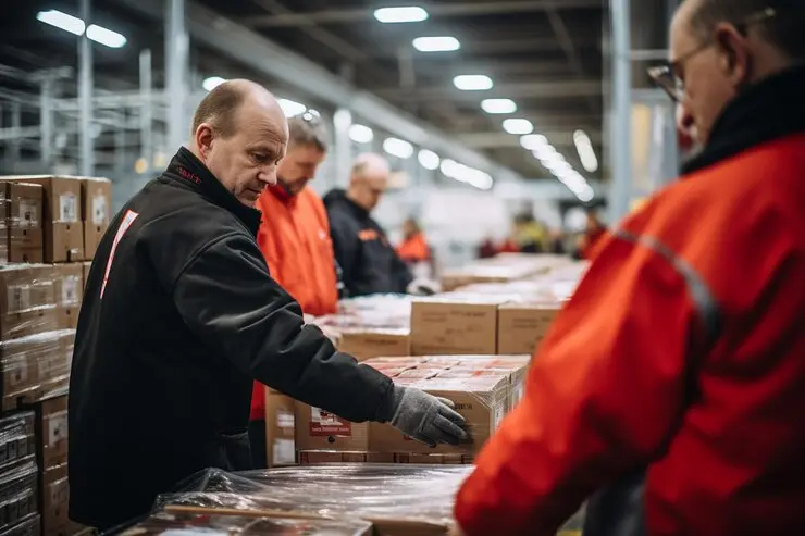 Employee checks and accepts goods in the goods receiving area of ​​a warehouse.